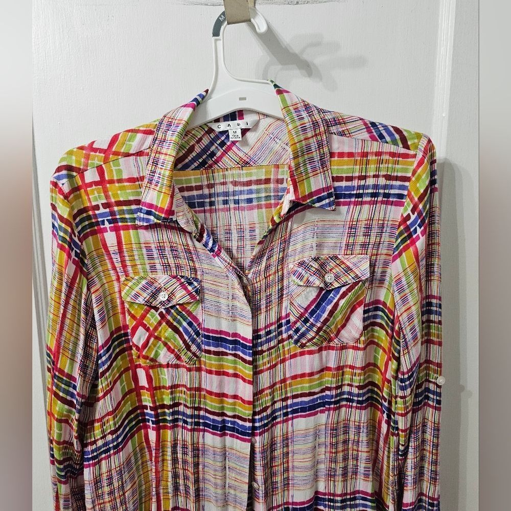 Cabi Multi-Colored Button-Down Blouse Size Medium - image 3
